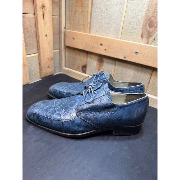 Fennix Italy Genuine Alligator Leather Mens Exotic Dress Shoes Sz 8.5 Blue RARE